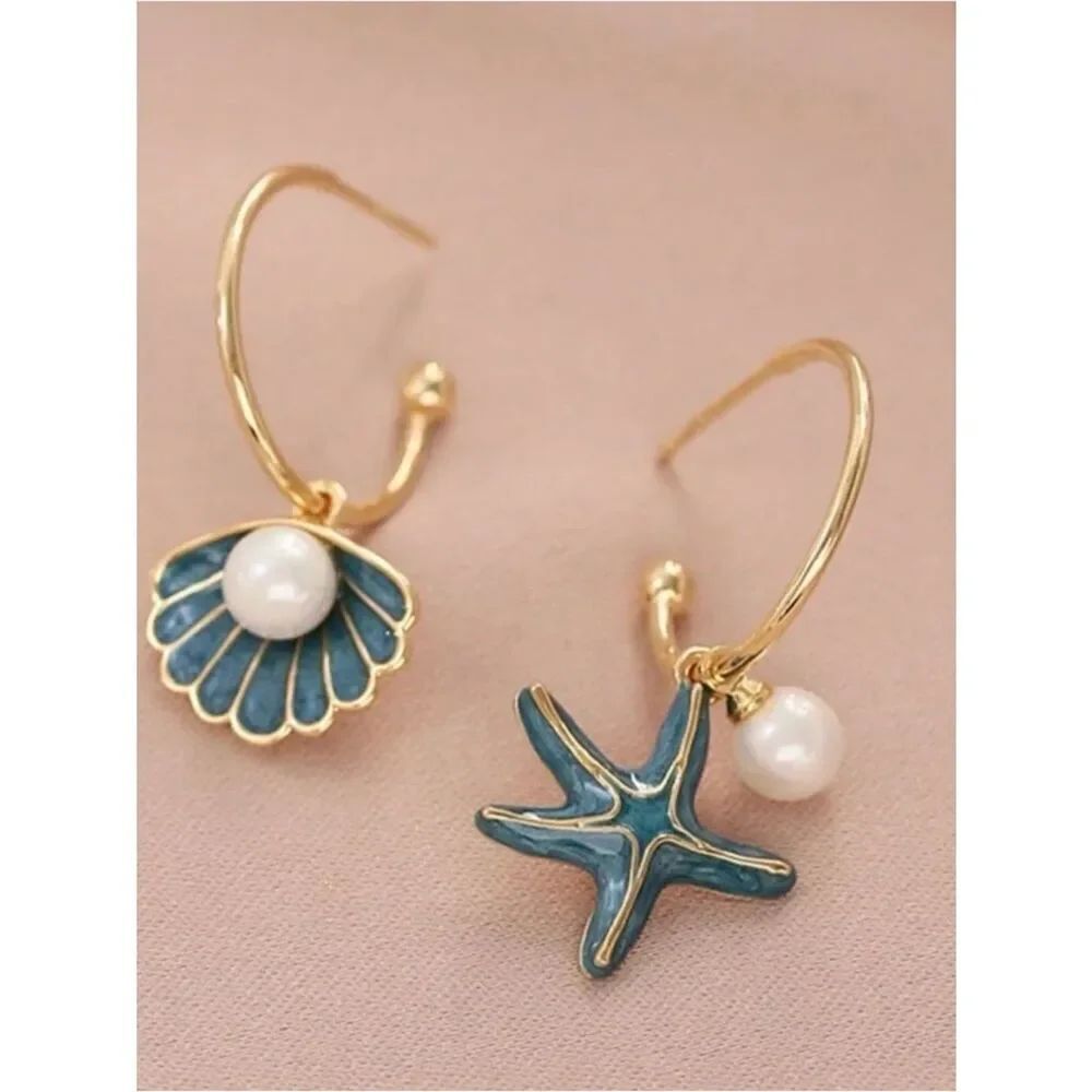 Blue Starfish, Shell Charms earring M761